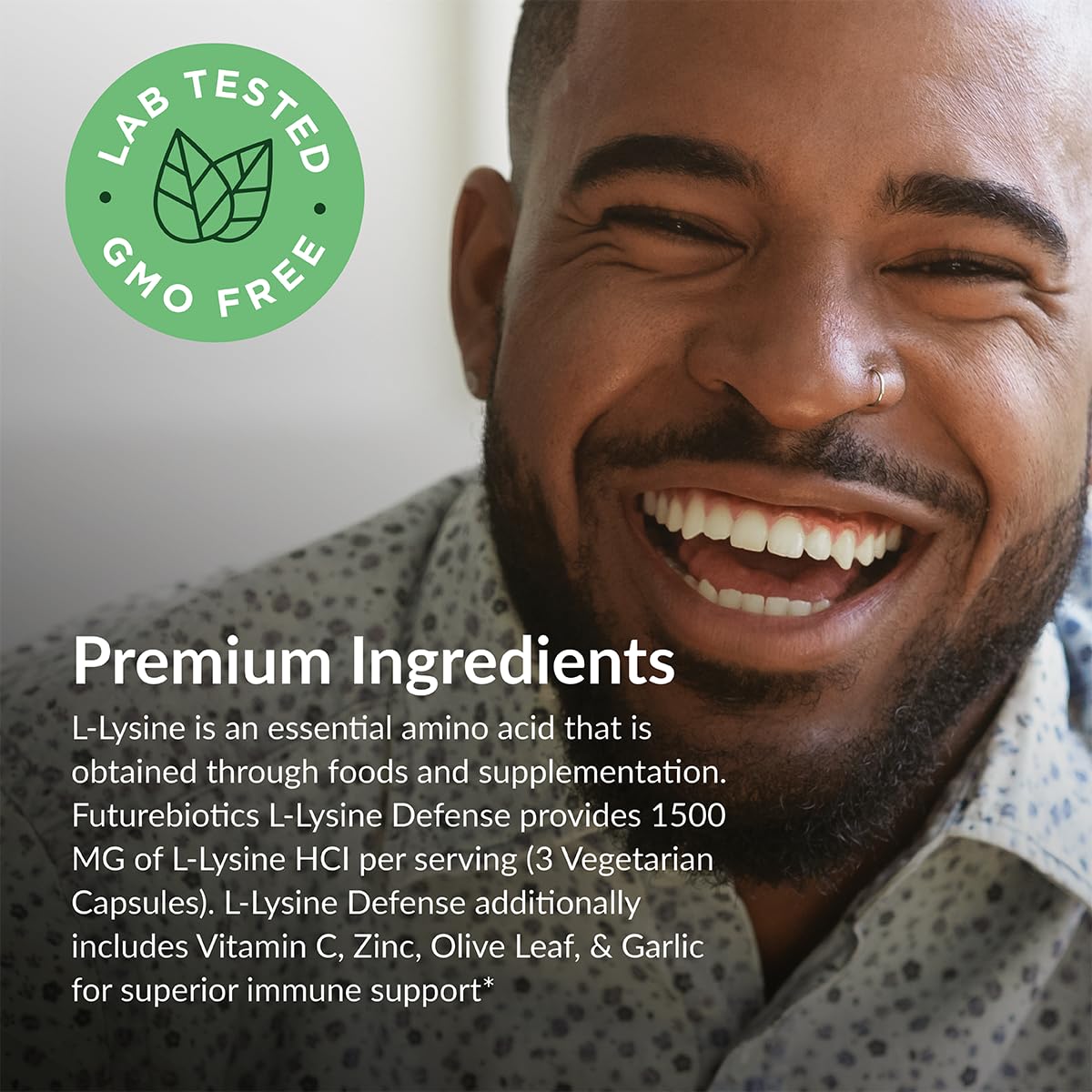 Futurebiotics L-Lysine Defense Immune Support Complex 1500 MG Per Serving with Vitamin C, Zinc, Olive Leaf & Garlic - Non-GMO, 90 Vegetarian Capsules