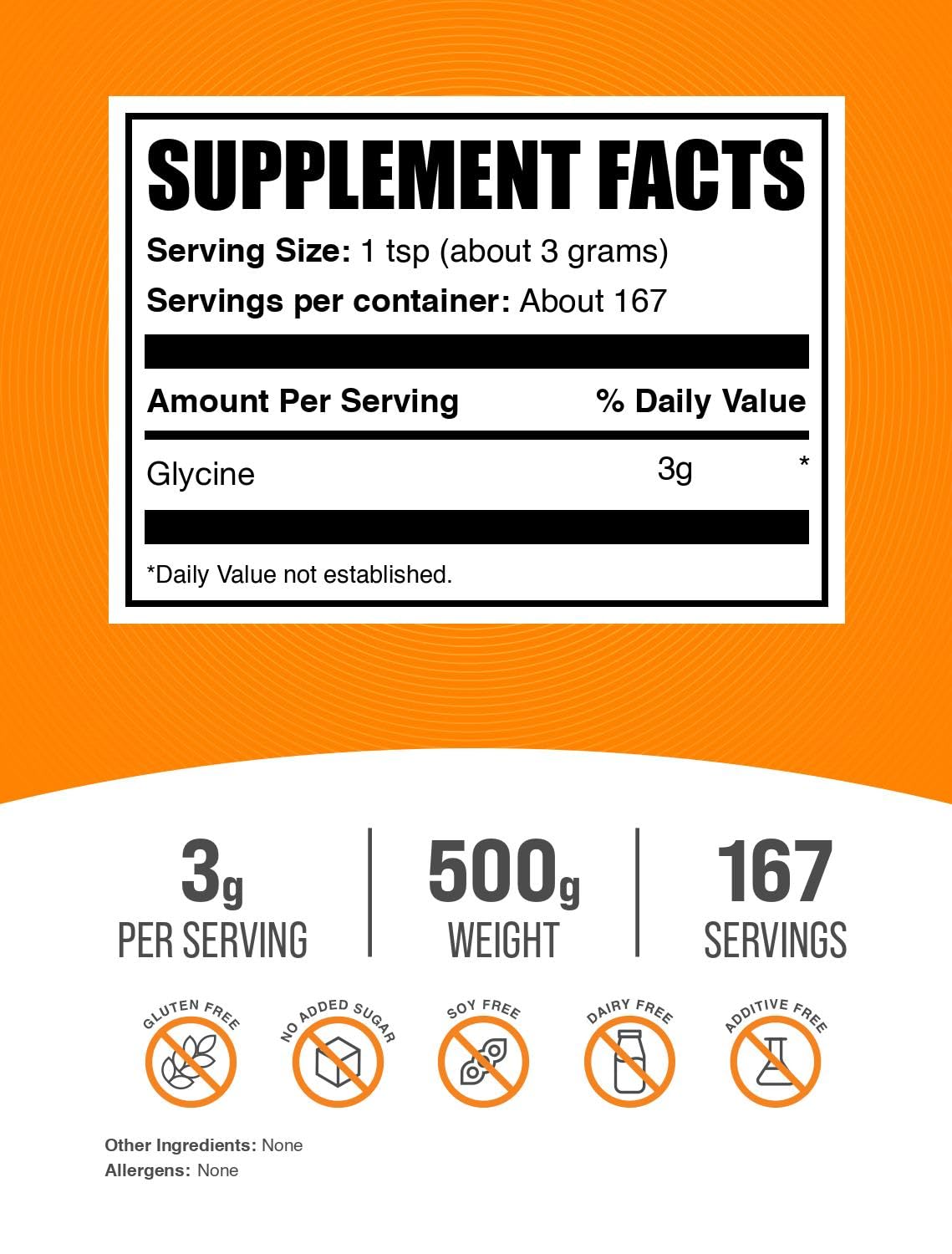 BulkSupplements.com Glycine Powder - Glycine Supplements, Amino Acid Supplement - Unflavored & Gluten Free, 3g per Serving, 500g (1.1 lbs) (Pack of 1)