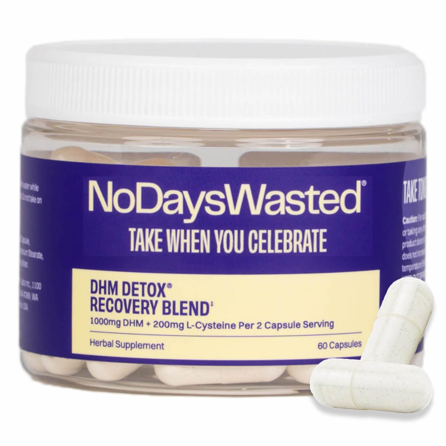 No Days Wasted DHM Detox, 60 Capsules (30 Servings) - Jar - Take During Evening for Better Next Day and Recovery