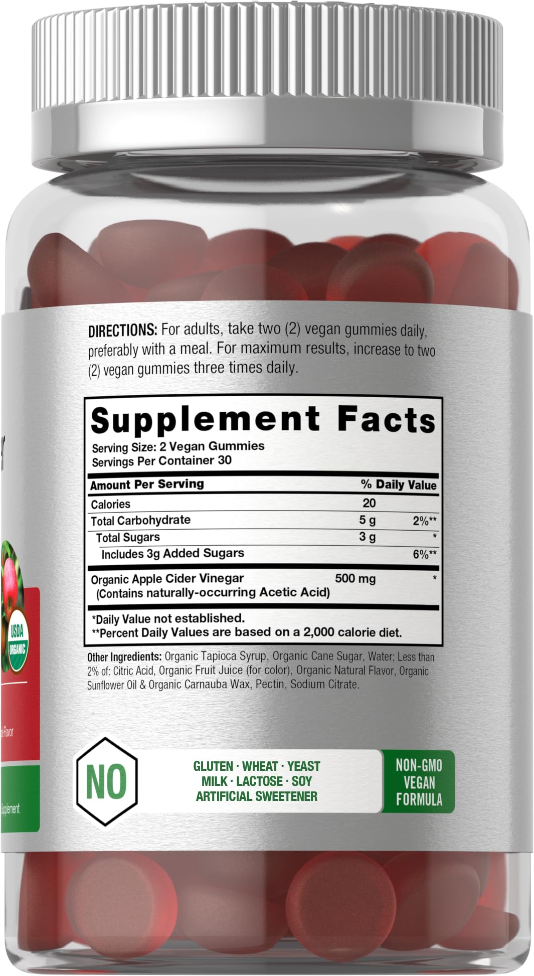 Horbäach Organic Apple Cider Vinegar Gummies | 60 Gummies | Vegan, Non-GMO & Gluten-Free Supplement | USDA Organic ACV | Apple Flavor