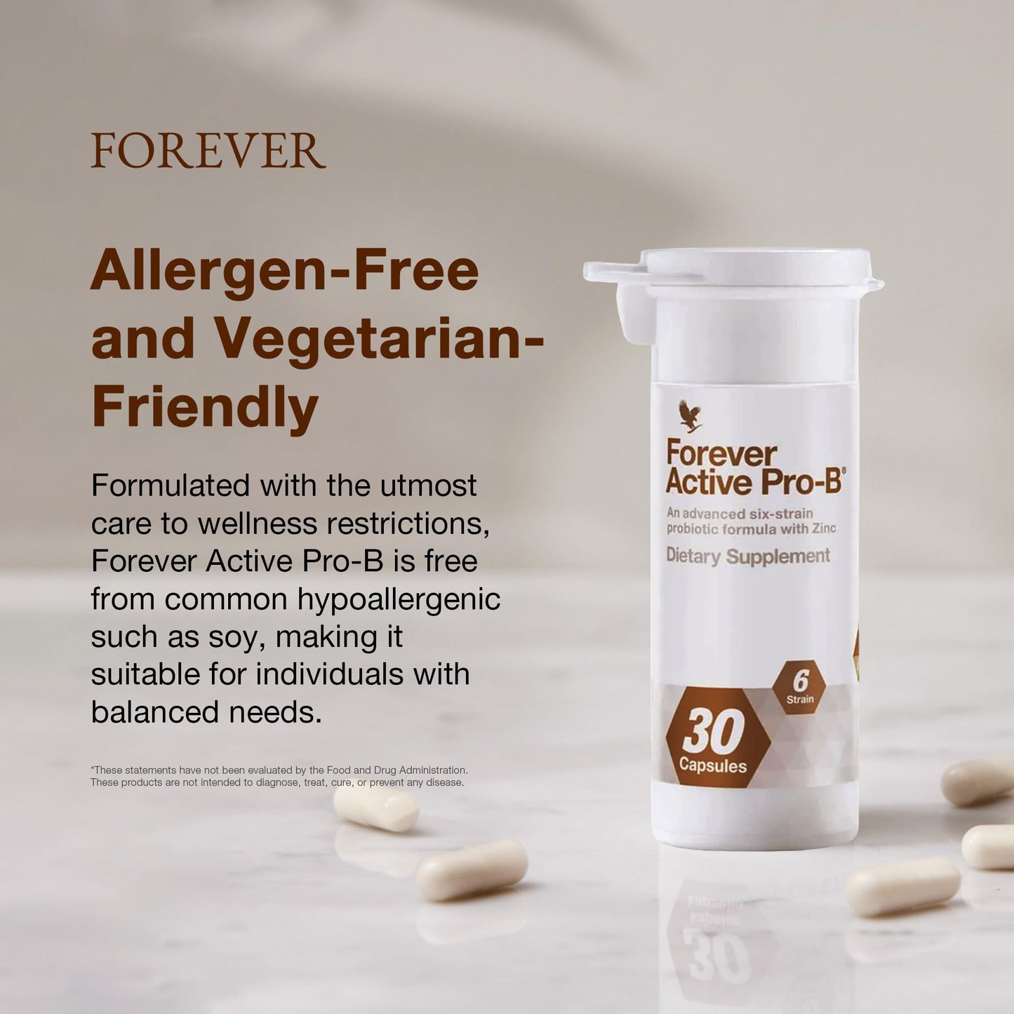 Forever Living - Active Pro-B - Advanced Probiotic with 8 Billion CFU and 6 Synergistic Strains - Soy and Gluten-Free - 30 Capsules