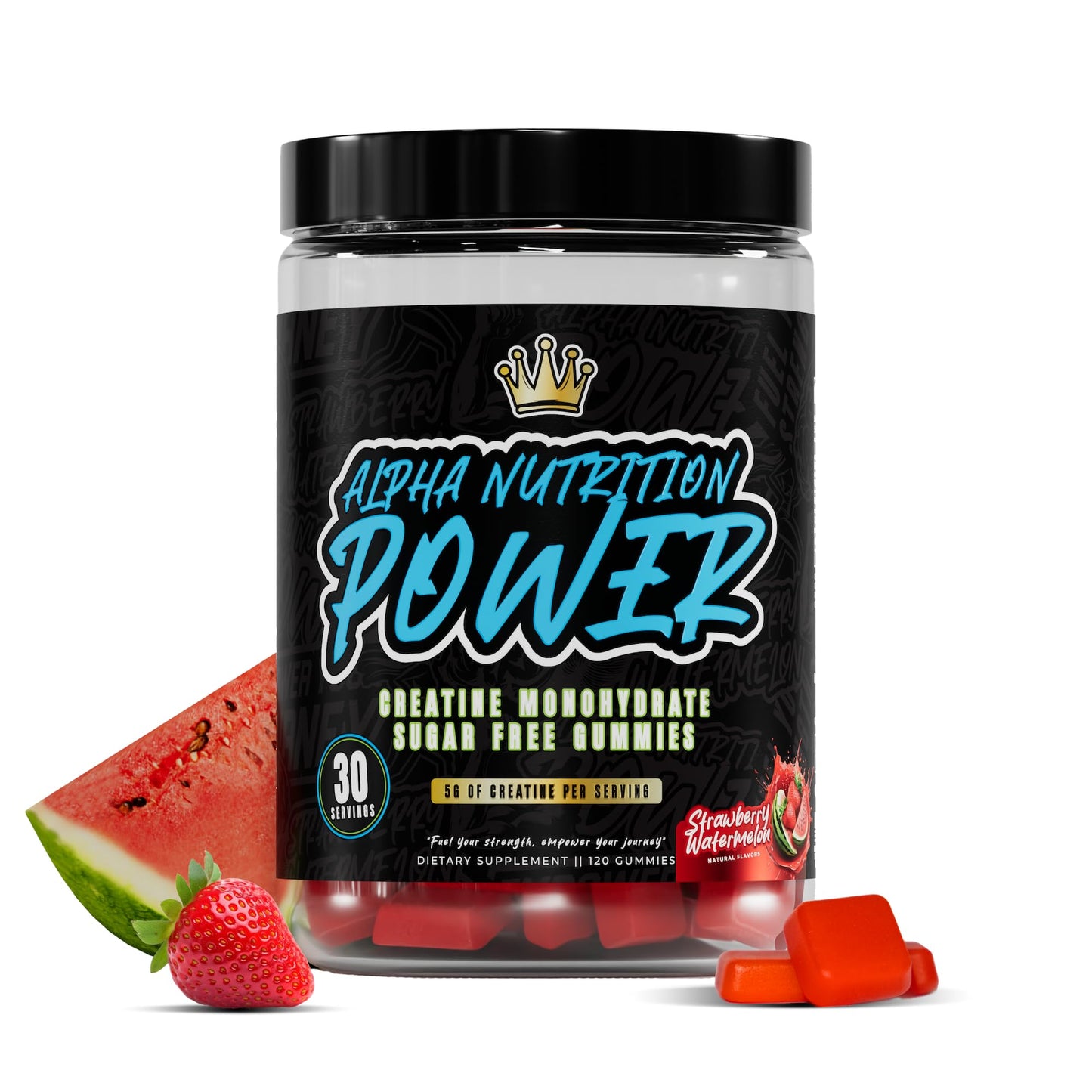 Alpha Nutrition Power Creatine Monohydrate Gummies 5g, Chewables for Men & Women, Creatine for Men, Preworkout Gummy, for Muscle Growth, Strength & Energy, Strawberry-Watermelon, 120 Gummies