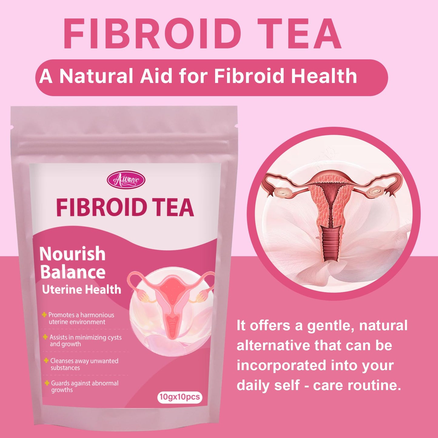 Auranic Fibroid Tea to Shrink Ovarian Cysts, Natural Remedy for Women Get Pregnant Fast, Womb Detox & Uterus Cleanse, Regulate Menstural Cycle, Female Fertility Hormone Balance Herbal Tea