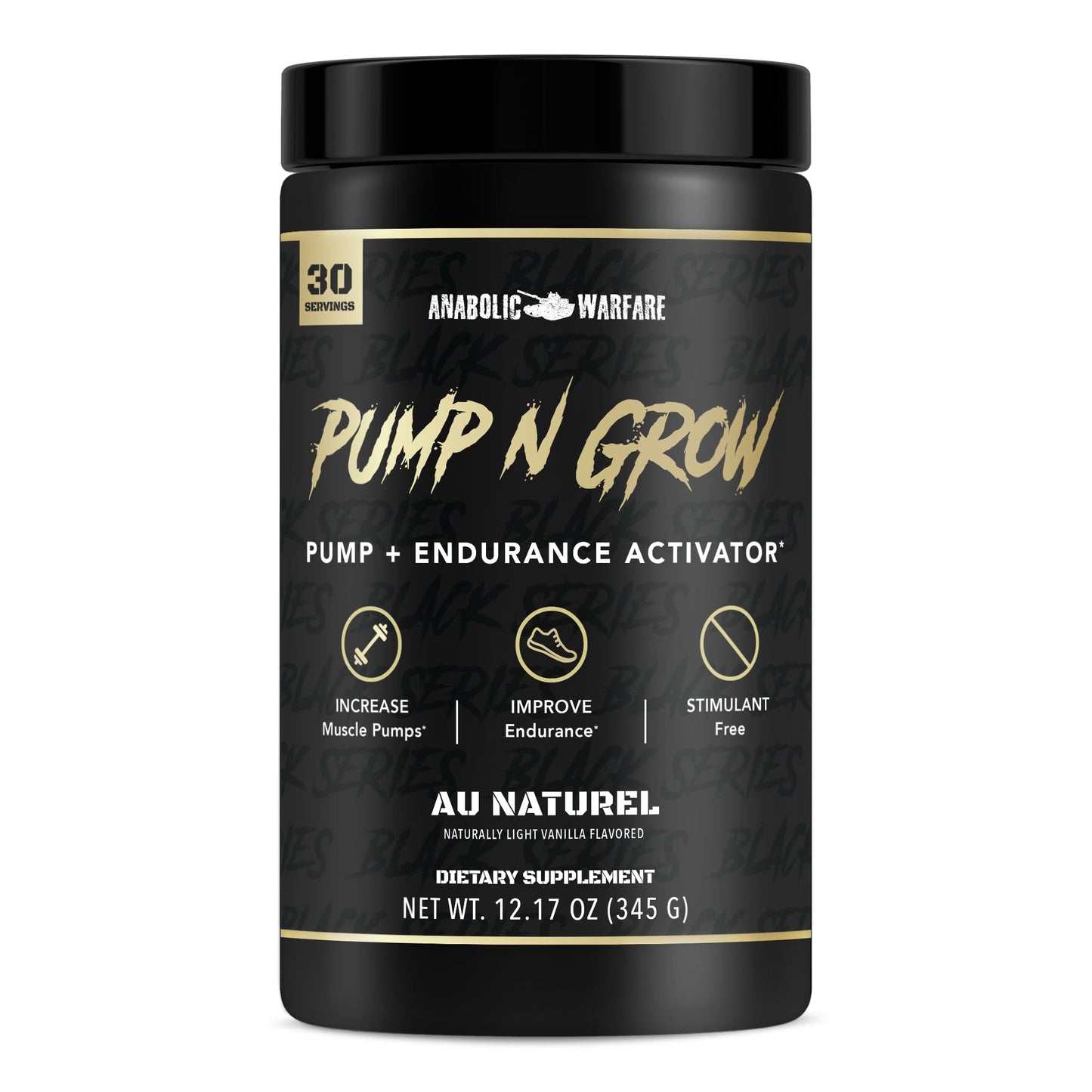 Anabolic Warfare Pump-N-Grow Muscle Pump Supplement Caffeine Free Pre Workout with L-Citrulline, L-Arginine, Beta-Alanine (Au Naturel - 30 Servings)