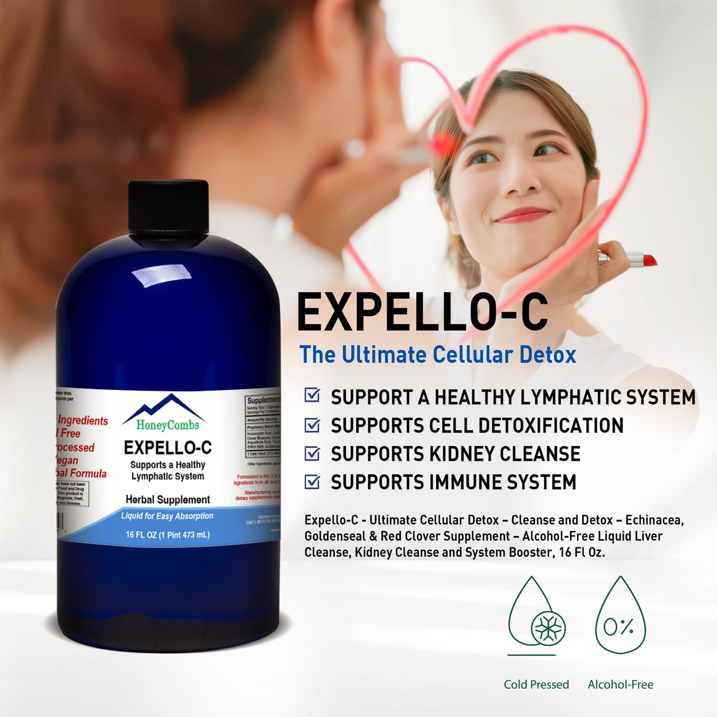 Expello-C - Ultimate Cellular Detox - Cleanse and Detox - Echinacea, Goldenseal & Red Clover Supplement - Alcohol-Free Liquid Liver Cleanse, Kidney Cleanse and System Booster, 16 Fl Oz.