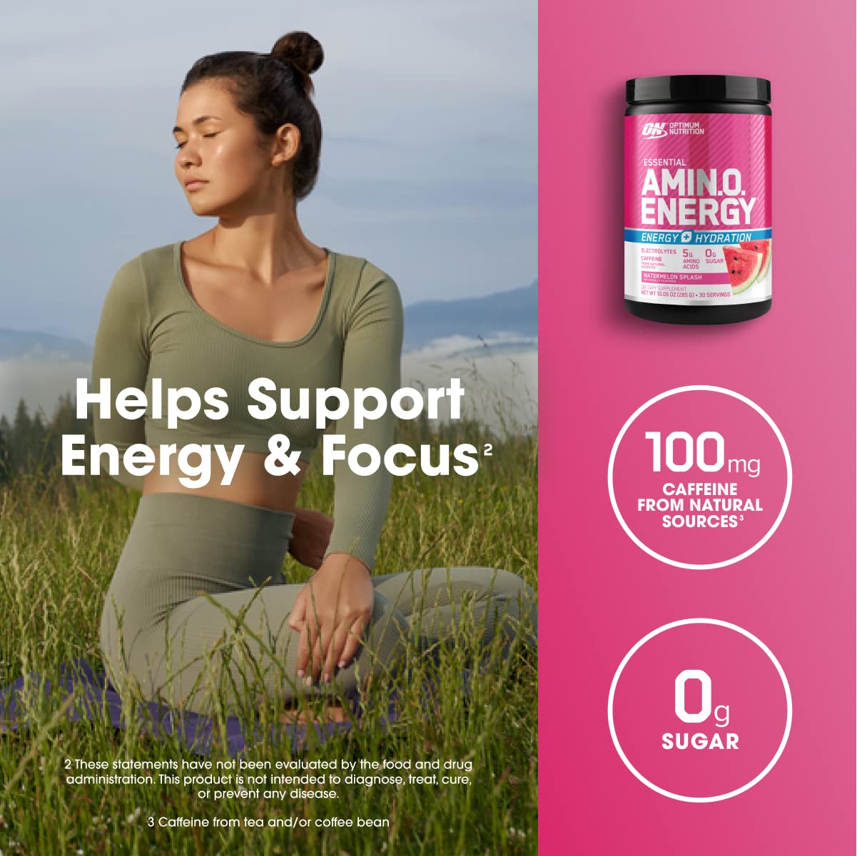 Optimum Nutrition Amino Energy Powder Plus Hydration, with BCAA, Electrolytes, and Caffeine, Watermelon Splash, 30 Servings (Packaging May Vary)