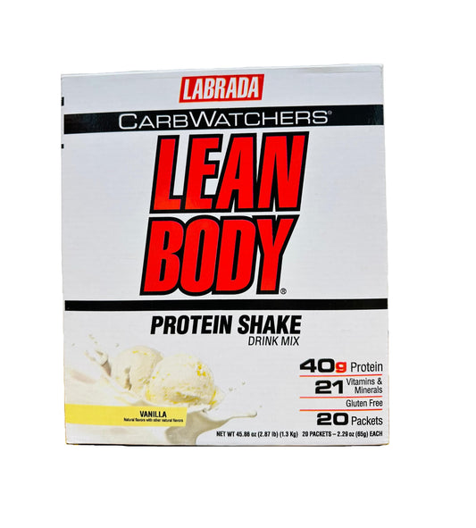 Lean Body Carb Watchers, All-In-One Vanilla Meal Replacement Shake. 40g Protein Whey Blend, 8g Healthy Fats & Fiber, 22 Vitamins and Minerals , No Artificial Colors, Gluten Free,(20 Packets)