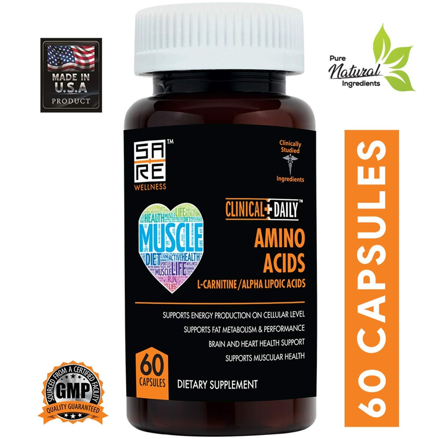 CLINICAL DAILY Acetyl L Carnitine - Alpha Lipoic Essential Amino Acids Supplements Capsules for Women, Men or Elderly- ALCAR ALA Complex Helps Boost Metabolism, Brain, Heart, & Muscle Health- 60 Pills