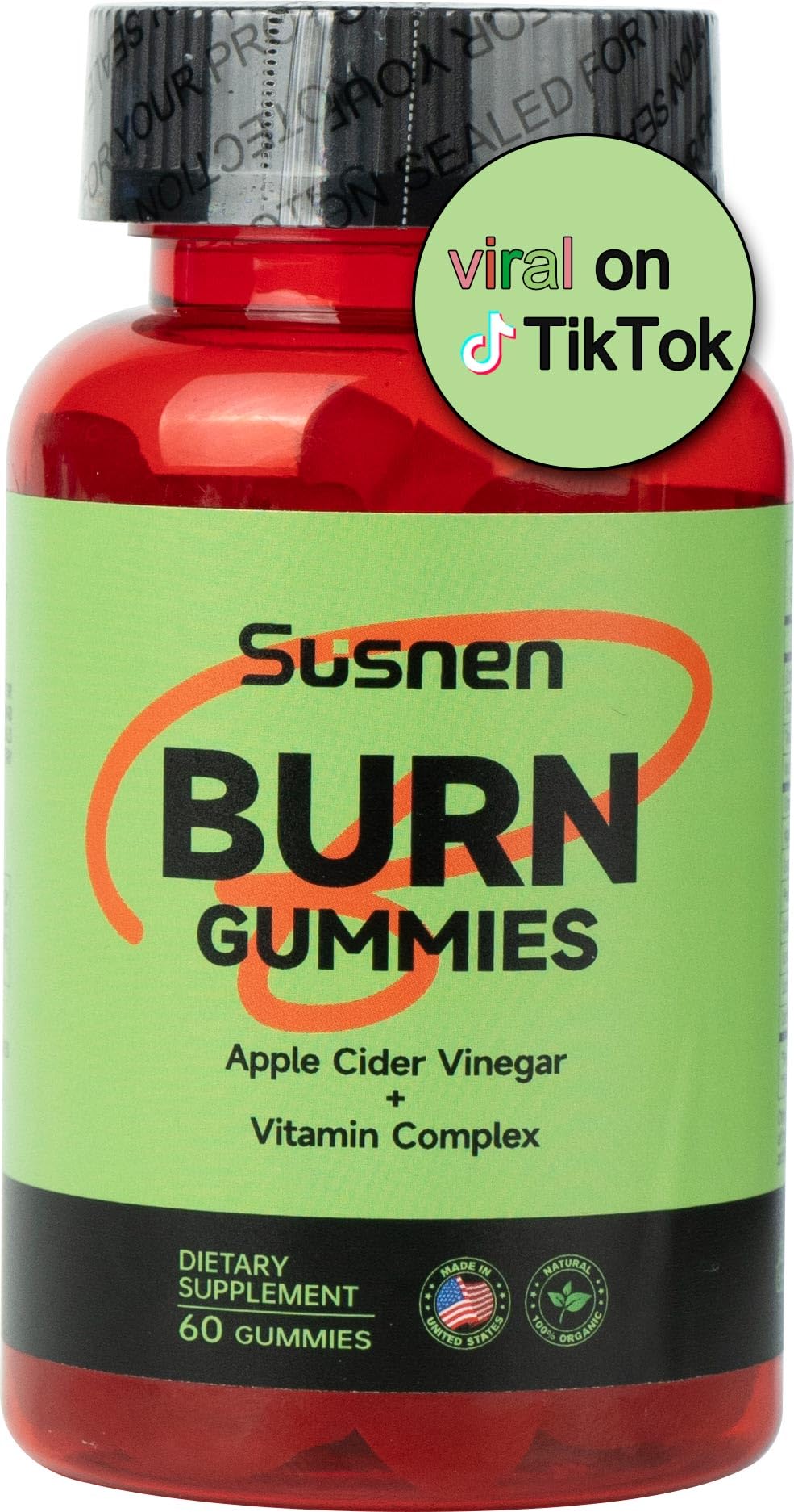 Susnen Apple Cider Vinegar Gummies,Burn Gummies,Apple Cider Vinegar Gummies,Formulated to Support Normal Energy Levels & Gut Health,Citrus Tea Polyphenol,Vitamin Complex Gummies(60 Gummies)