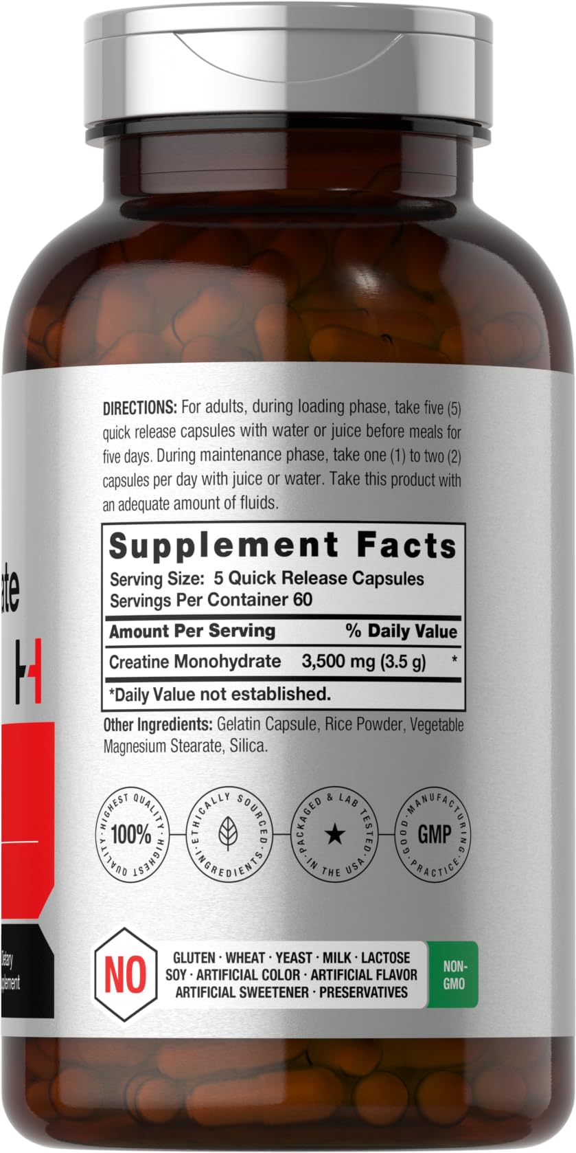 Horbäach Creatine Monohydrate Capsules | 3500mg | 300 Count | Non-GMO and Gluten Free Supplement