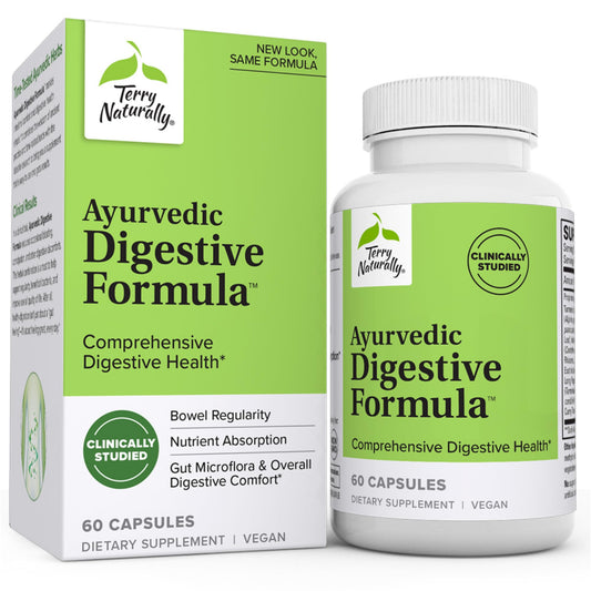 Terry Naturally Ayurvedic Digestive Formula - Digestive Support for Regularity - Support for Bowel Health - Nutrient Absorption Support - Support Gut Health & Gut Microflora - 60 Capsules
