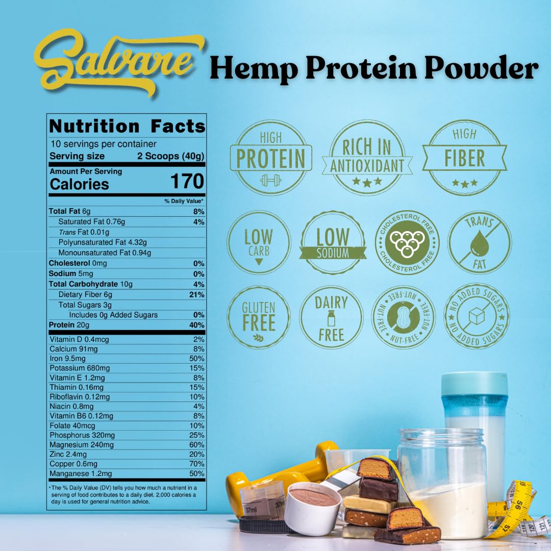 Kannabu Hemp Protein Powder | 20G Plant Protein Per Serving | All Natural Fiber Iron Potassium Magnesium Omega 3 6 9 | Hemp Seeds Superfood | Vegan Gluten Free Kosher Keto (14.8 oz - Pack of 1)