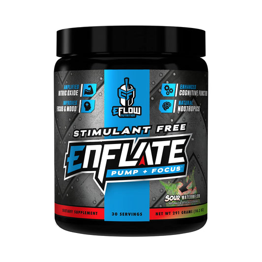 eFlow Nutrition Enflate Stimulant Free Preworkout Supplement - Pump and Focus Nootropic Pre Workout Powder to Boost Focus for Men & Women - Sour Watermelon (30 Servings)