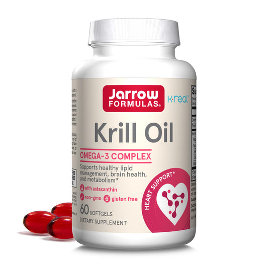 Jarrow Formulas Krill Oil - Phospholipid Omega-3 Complex with Astaxanthin - 60 Softgels - 30 Servings - Supports Lipid Management, Metabolism, Brain & Heart Health - EPA & DHA - Gluten Free - Non-GMO