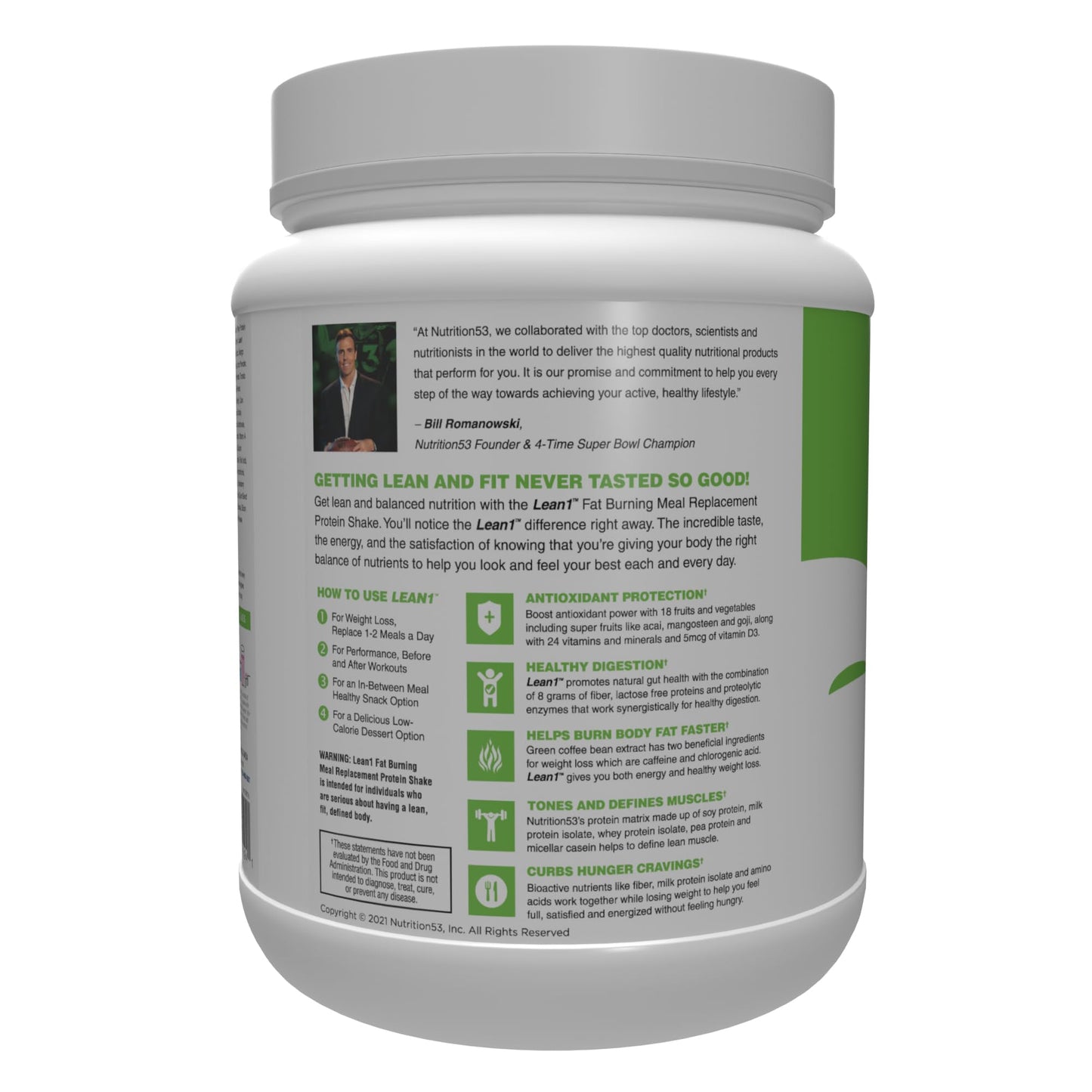 Lean1 Strawberry, 15 Serving tub, Fat Burning Meal Replacement by Nutrition53