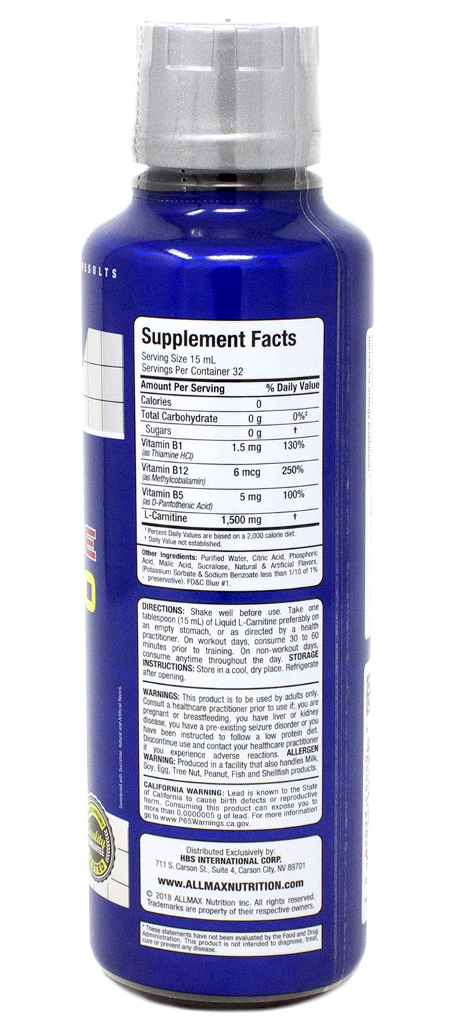 ALLMAX Nutrition Liquid L-Carnitine 1500, Blue Raspberry, 16 oz (473 ml)