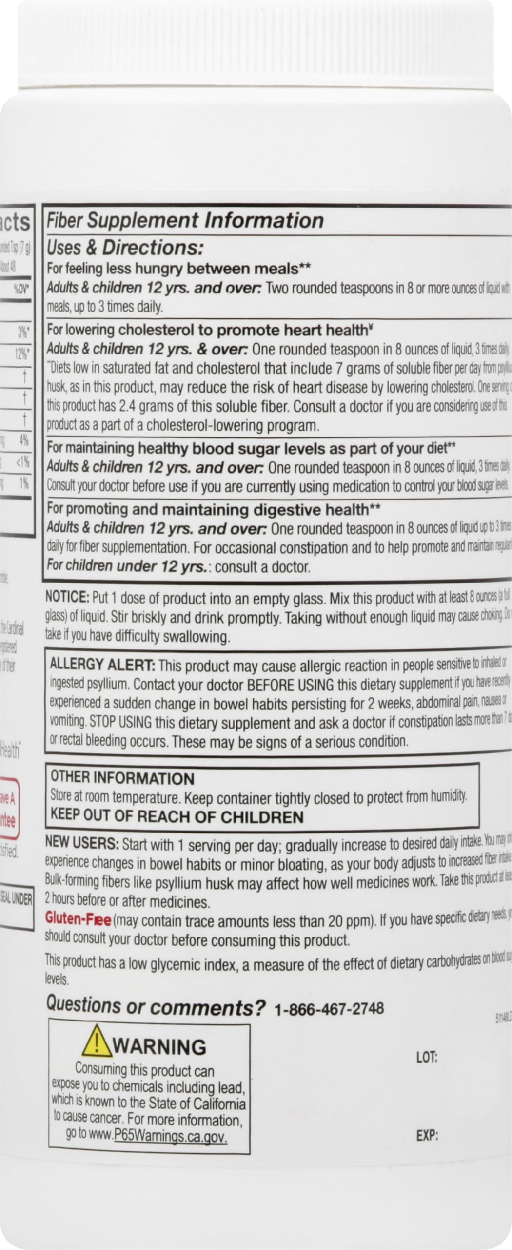 Leader Psyllium Husk Powder Supplement 4-in-1 Fiber for Digestive Health, Plant Based 100% Natural Psyllium Husk Daily Fiber, Gluten Free, Non-GMO, Compare to Meta-mucil Multihealth (13 OZ)