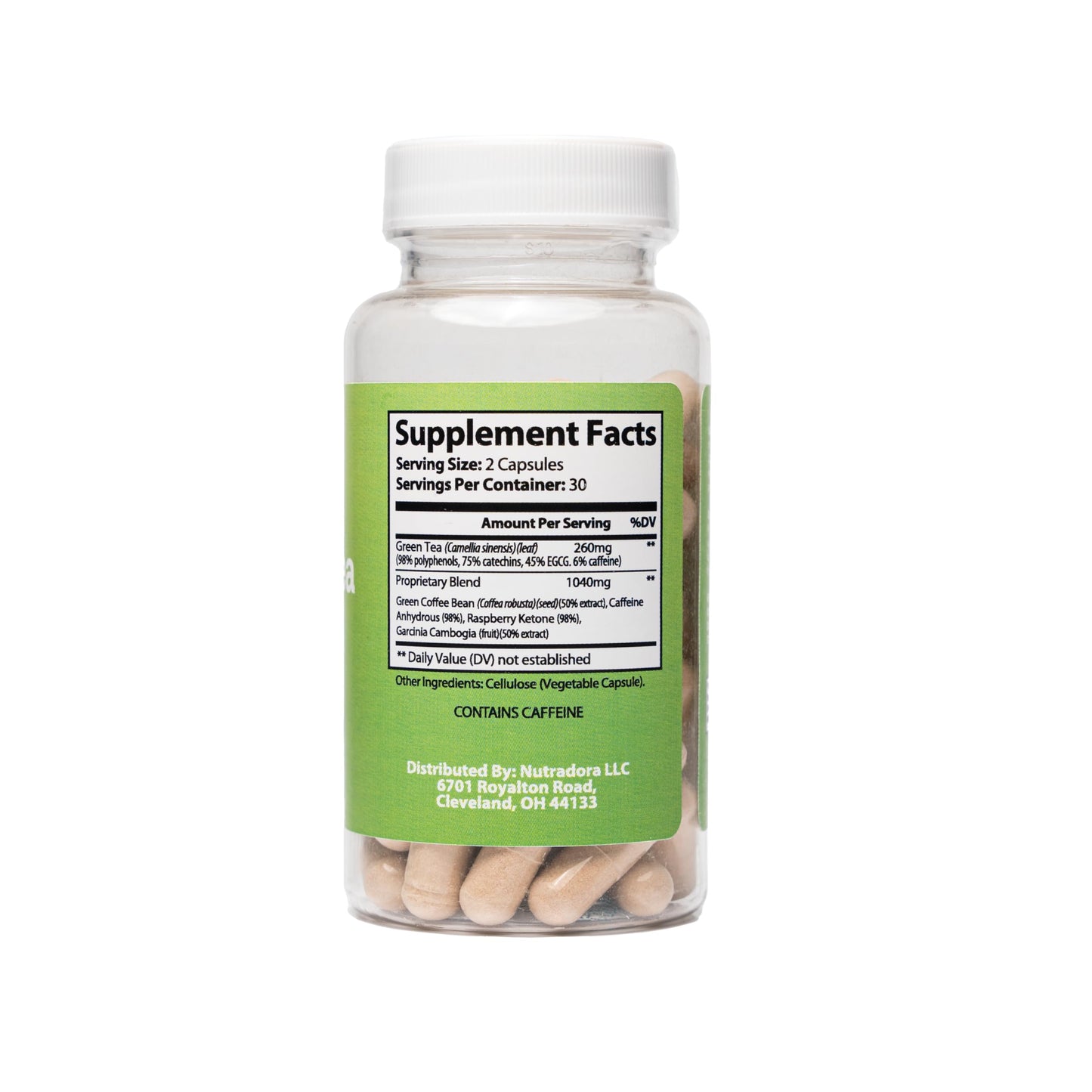 Nutradora Green Tea Extract Capsules with EGCG and Green Coffee Bean Extract - Organic Herbal Supplement with Digestion Support for Women and Men, Vegan, 60 Pills