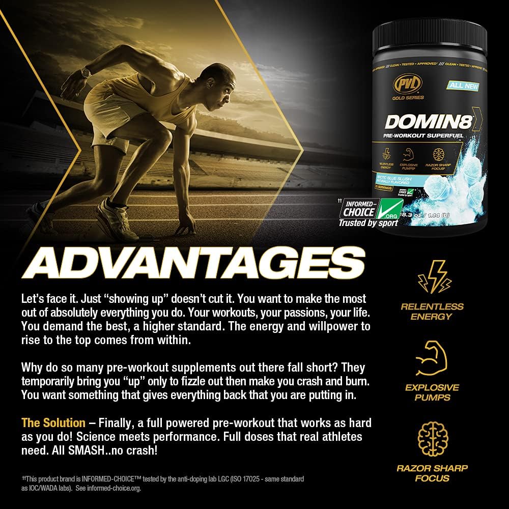 PVL Gold Series Domin8 | Pre-Workout Superfuel - Full dose Preworkout - 520 g - (Orange Krush'd)