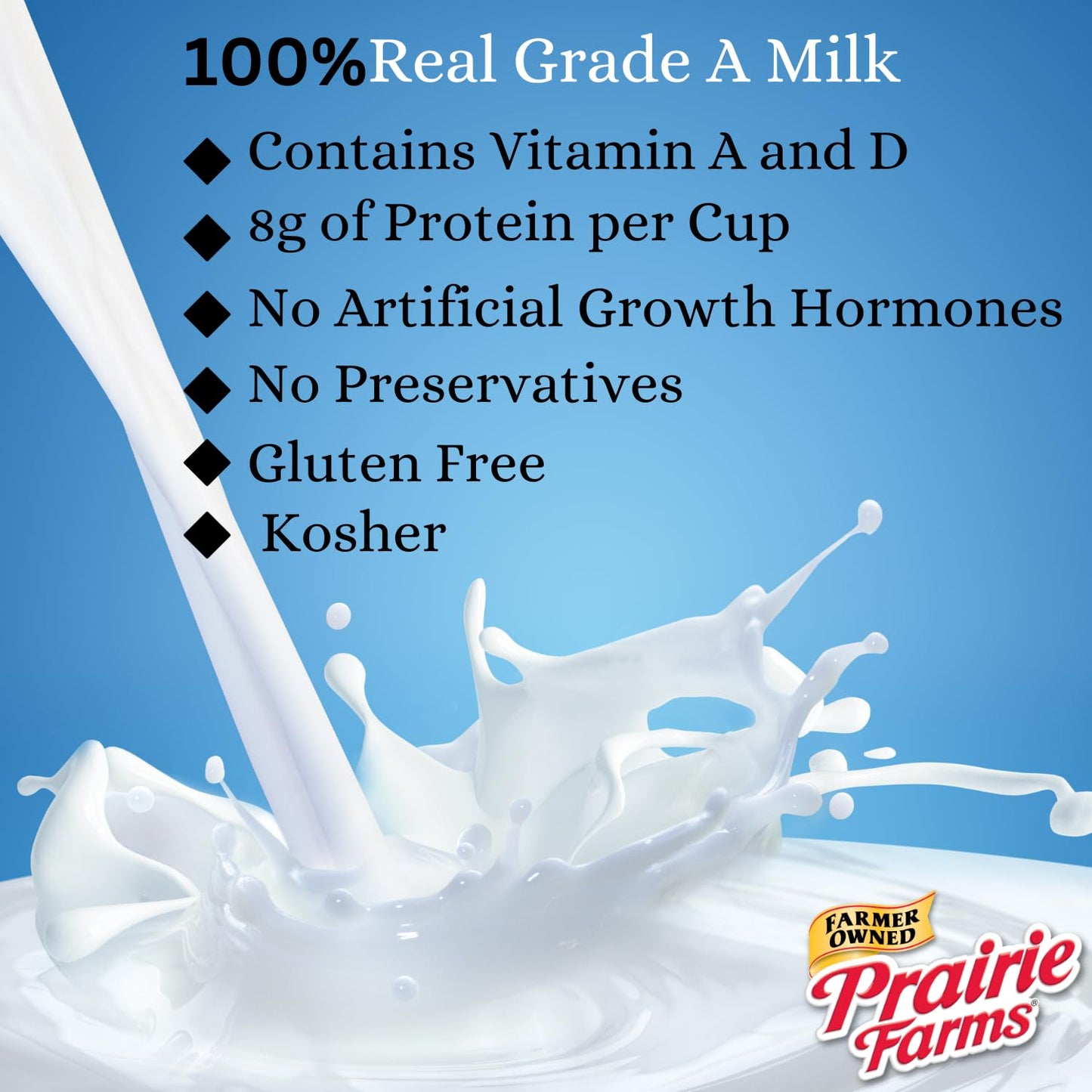 Prairie Farms  Whole Milk  Shelf Stable Boxed UHT Ultra Pasteurized Milk Vitamin D White Milk  Preservative and Hormone Free Gluten Free Kosher Made in USA  1 Quart 4 Pack