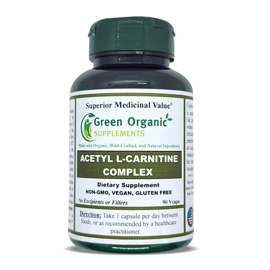 Green Organic Supplements Acetyl L-Carnitine, Carnitine, ALC, 90 VCaps, High Absorbable, Non-GMO, Gluten-Free (Single)