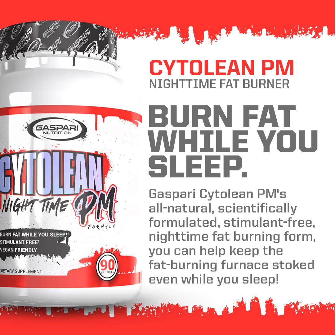 Gaspari Nutrition Cytolean PM: Nighttime Fat Burner with Melatonin Sleep Support, Stress Reduction, Stimulant Free, Vegan Friendly (90 Capsules)