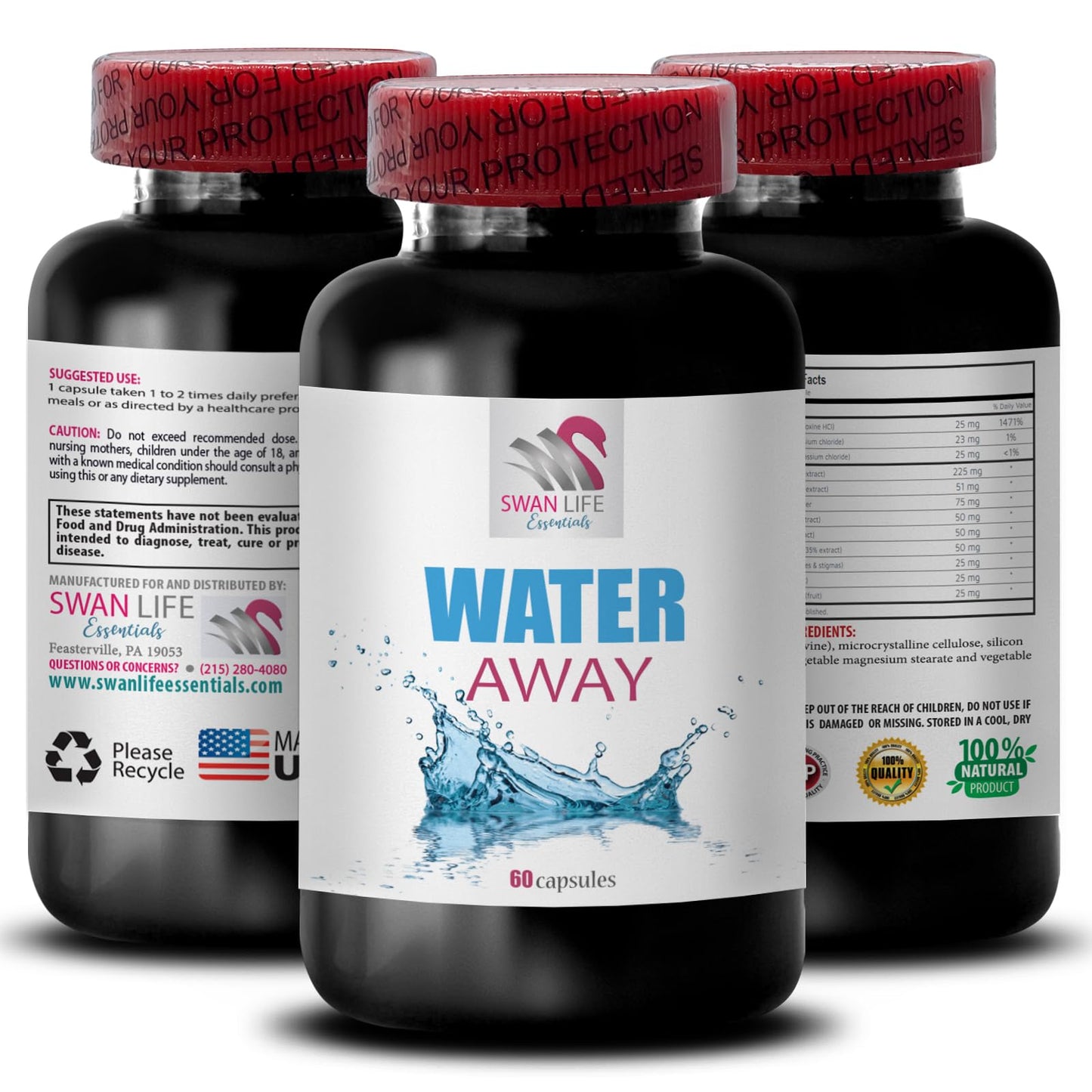 Natural diuretic blend - WATER AWAY - water balance, Diuretic support supplement, Natural support, Water balance, Natural diuretic capsules, Wellness water supplement, Natural diuretic 2 Bot 120 Caps