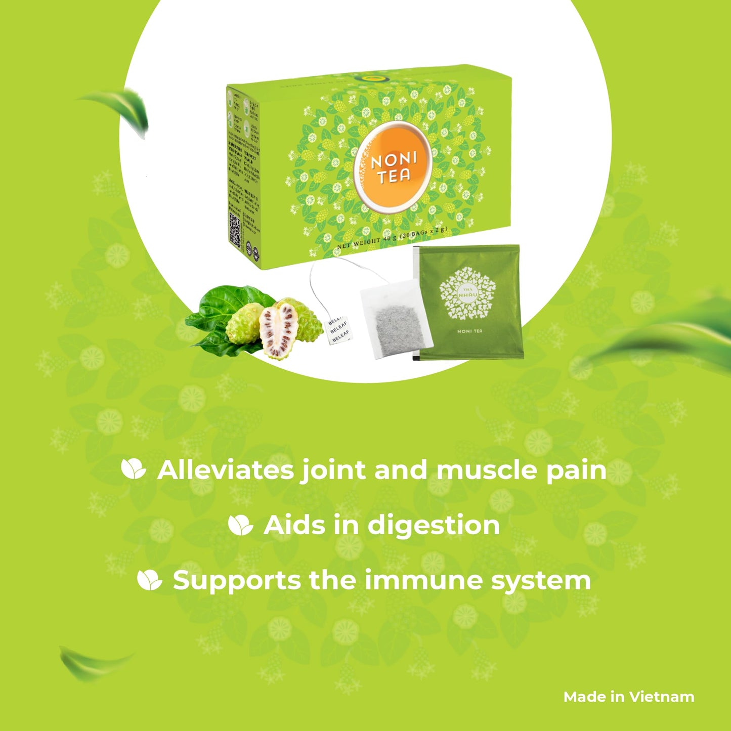 SUNBELEAF  Noni Tea Boosts Immue System Supports Pain Relief Natural Herbal Wellness Support 20 Tea Bags Caffeine Free