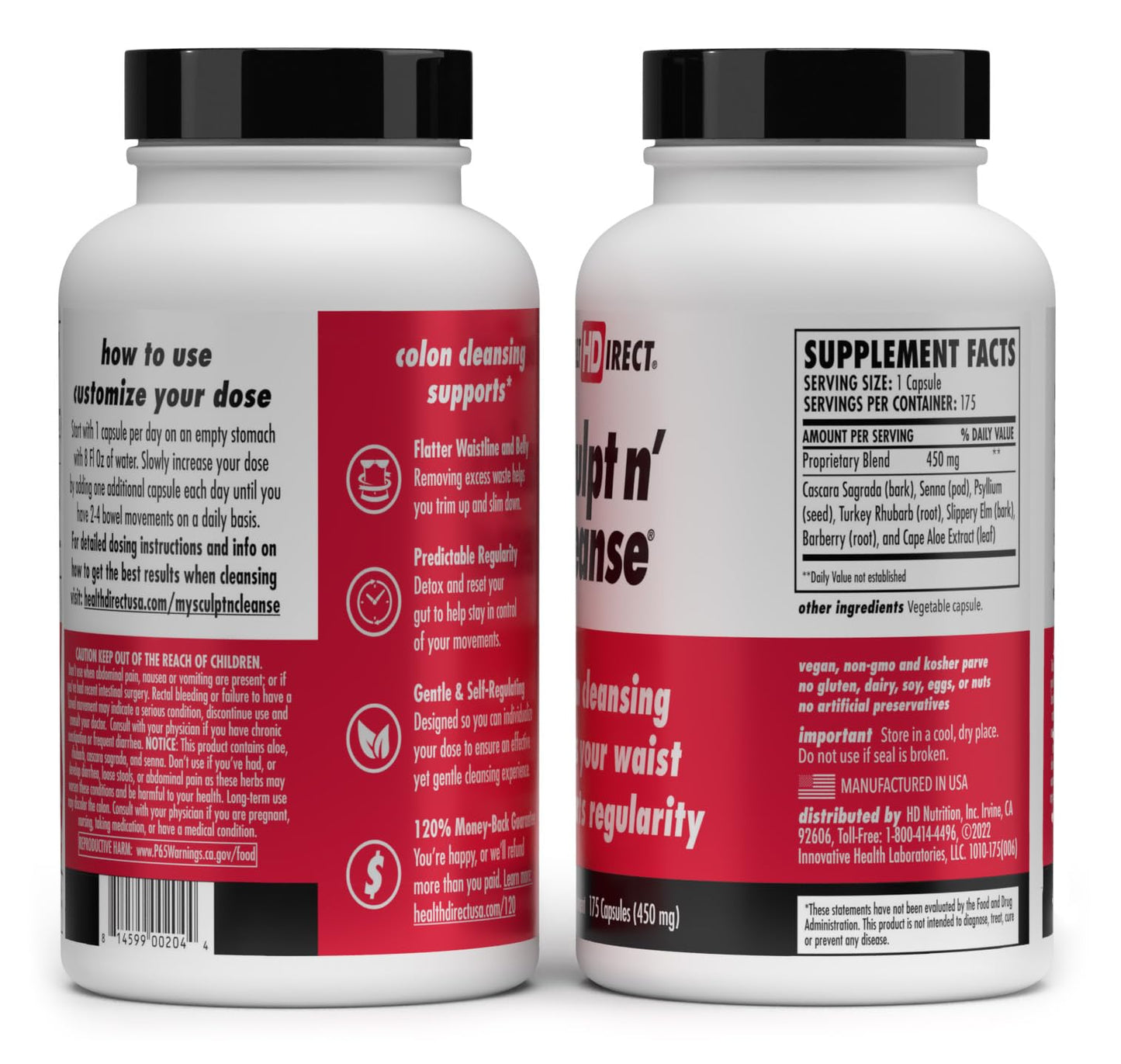 HEALTH DIRECT Sculpt n' Cleanse - Herbal Colon Cleanse for Digestive Health & Regularity - Natural Detox & Gut Flush Supplement - 175 Veggie Capsules