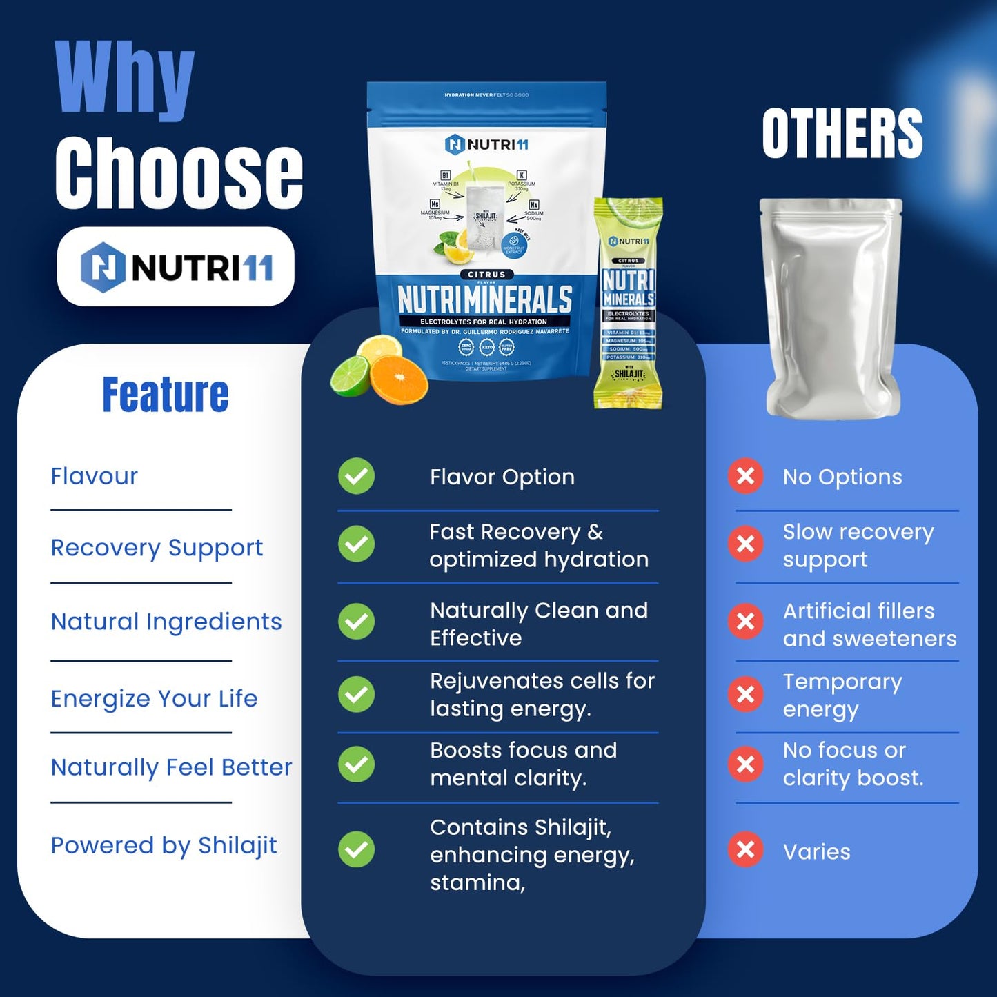NUTRIMINERALS Hydration Electrolyte Powder | Advanced Vitamin B1, Shilajit & Pink Himalayan Salt | Zero Sugar | 15 Stick Packs | Clean Energy, Recovery & Detox Support (15 Sticks Pack, Citrus)