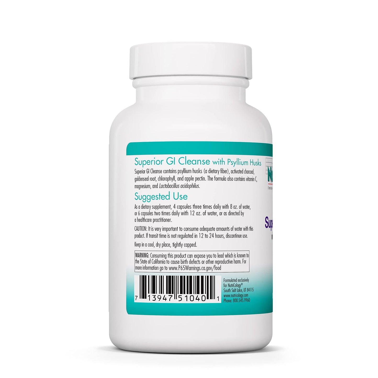 Nutricology Superior GI Cleanse Supplement - Gut Cleanse Detox, Constipation Relief for Men & Women, Colon Cleanse, Magnesium - 100 Count