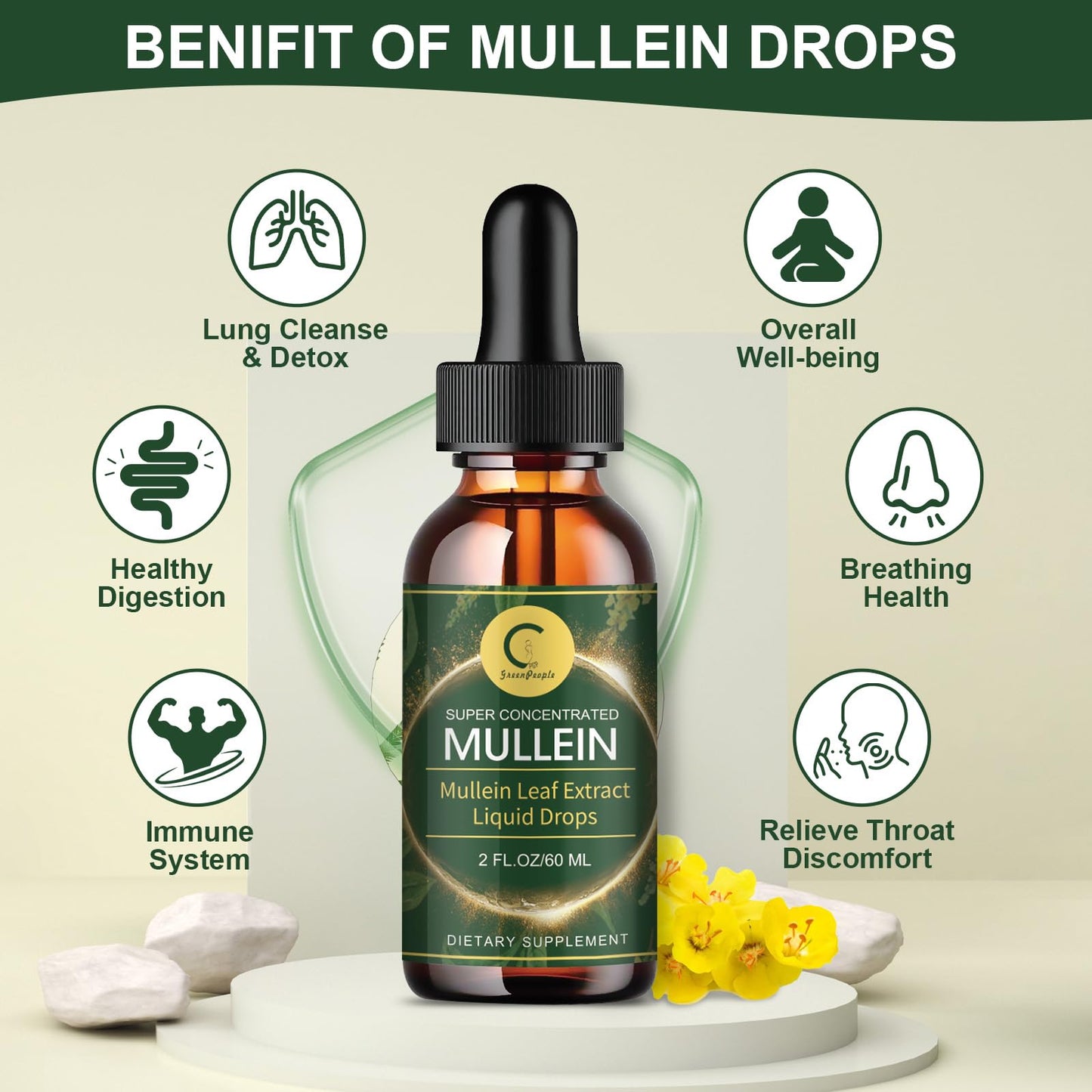 (2 Pack) Mullein Drops for Lungs - High Potency Mullein Leaf Extract for Lung Cleanse, Support for Respiratory, Immune, Digestive System, Natural Mullein Liquid Tincture, Non-GMO, 4 FL OZ