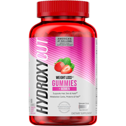 Hydroxycut Gummies +Women, Strawberry - 99% Caffeine Free - Supports Hair, Skin & Nails - Metabolize Carbs, Proteins & Fats