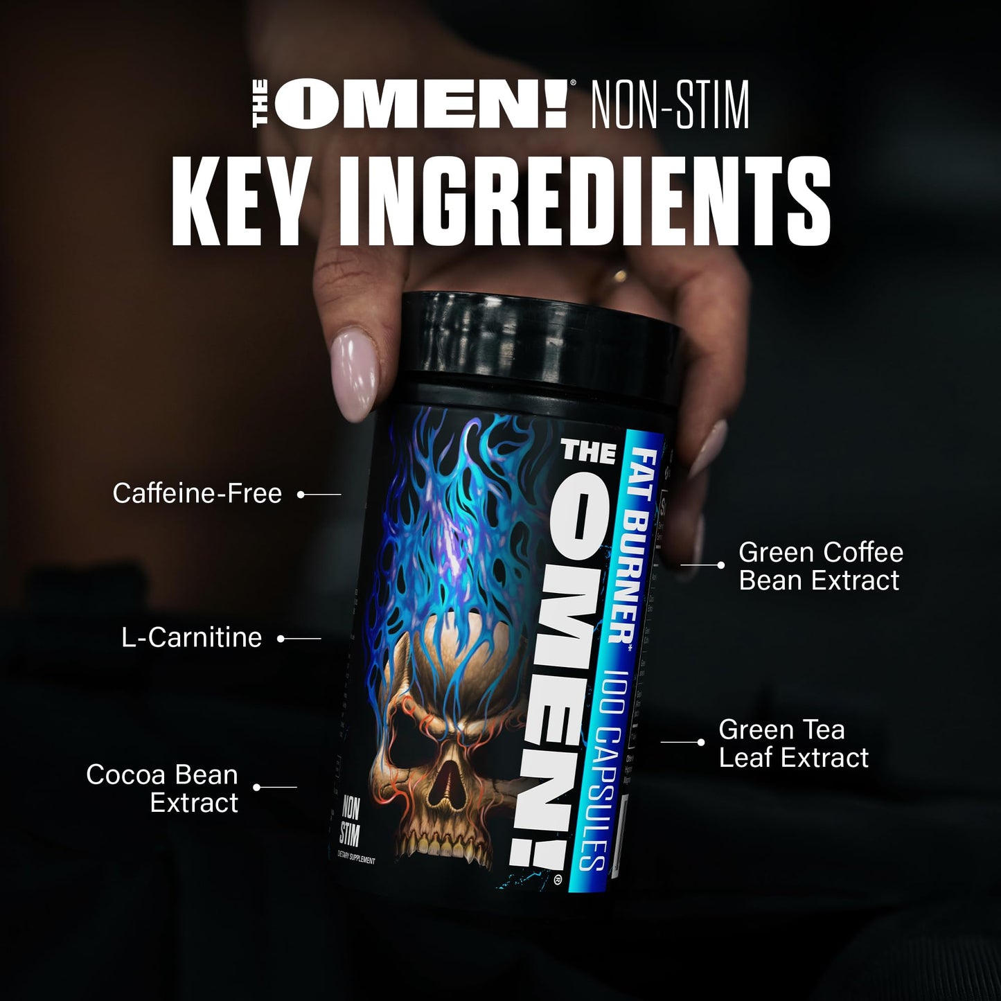 JNX SPORTS The Omen! Non-Stimulant Thermogenic Fat Burner - Caffeine-Free Dietary Supplement for Men & Women | Appetite Suppressant & Metabolism Booster | 100 Capsules