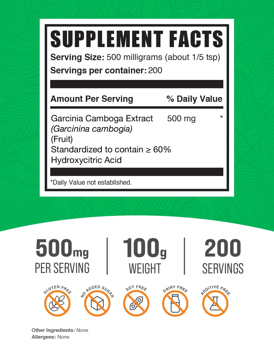 BulkSupplements.com Garcinia Cambogia Extract Powder - 60% HCA, from Garcinia Cambogia Fruit, Garcinia Cambogia Powder - Gluten Free, 500mg per Serving, 100g (3.5 oz) (Pack of 1)