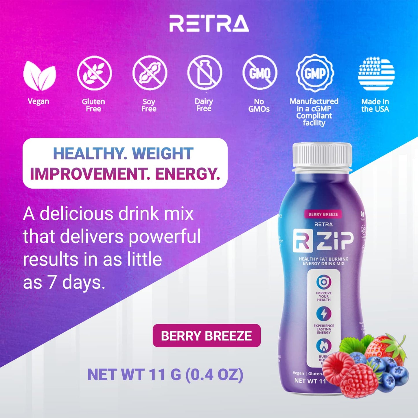 Detox Cleanse Zip 0.4 oz Bottles- Vegan and Gluten Free Energy Drink to Support an Already Healthy Immune System- Berry Breeze Flavor (20 Bottles)