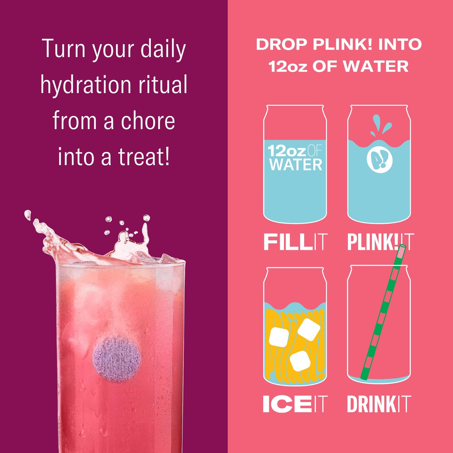 Plink! Fizzy Electrolyte Drink Tablets for Daily Hydration - 24ct Electrolyte Tablets + Sodium, Potassium, Magnesium, Low-Calorie, Low-Sugar Keto Electrolytes Powder Hydration Packets Water Flavoring