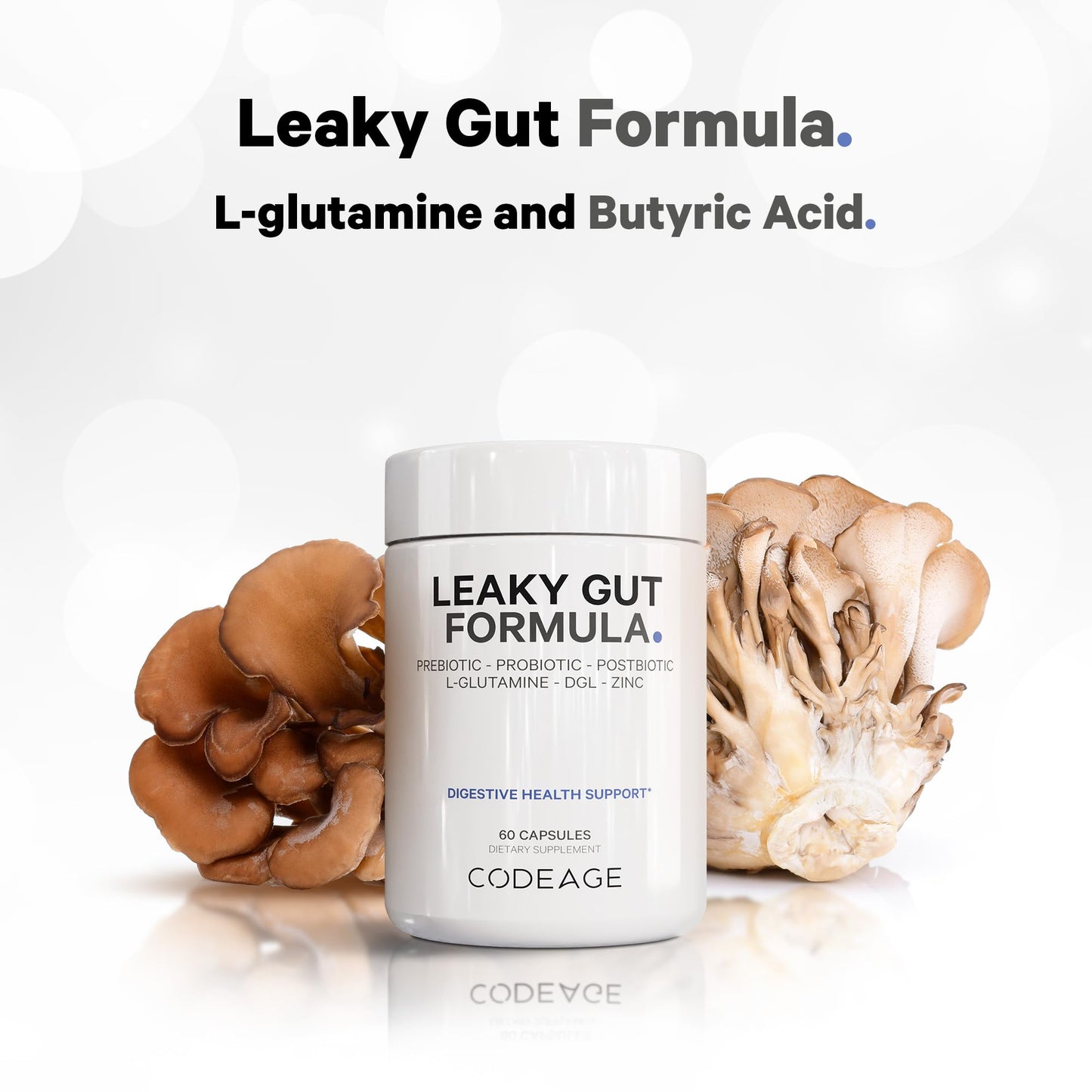 Codeage Leaky Gut Supplement, L-Glutamine, N-Acetylglucosamine, Probiotic, Butyric Acid, Polyphenols, Quercetin, DGL, Marshmallow Root, Berberine, BioPerine, Cinnamon, Vegan, Non-GMO, 60 Capsules