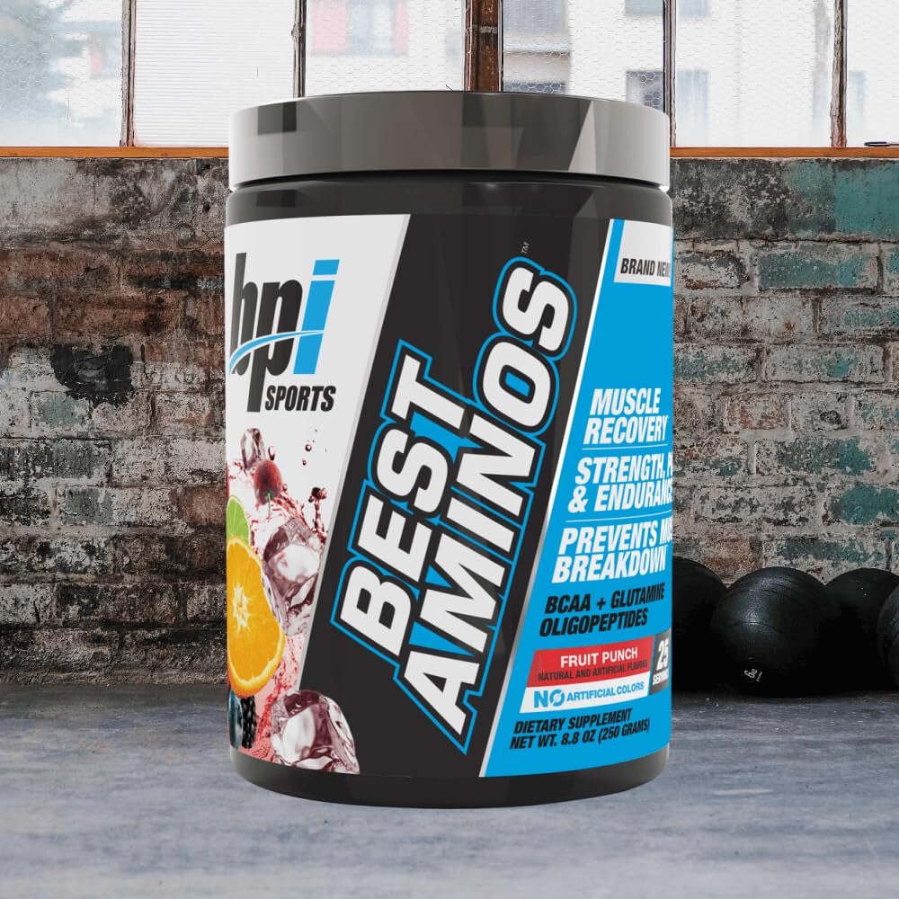 BPI Sports Best Aminos - BCAA Powder Post Workout & Glutamine Recovery Drink with Branched Chain Amino Acids for Hydration & Recovery, for Men & Women - Fruit Punch - 25 Servings