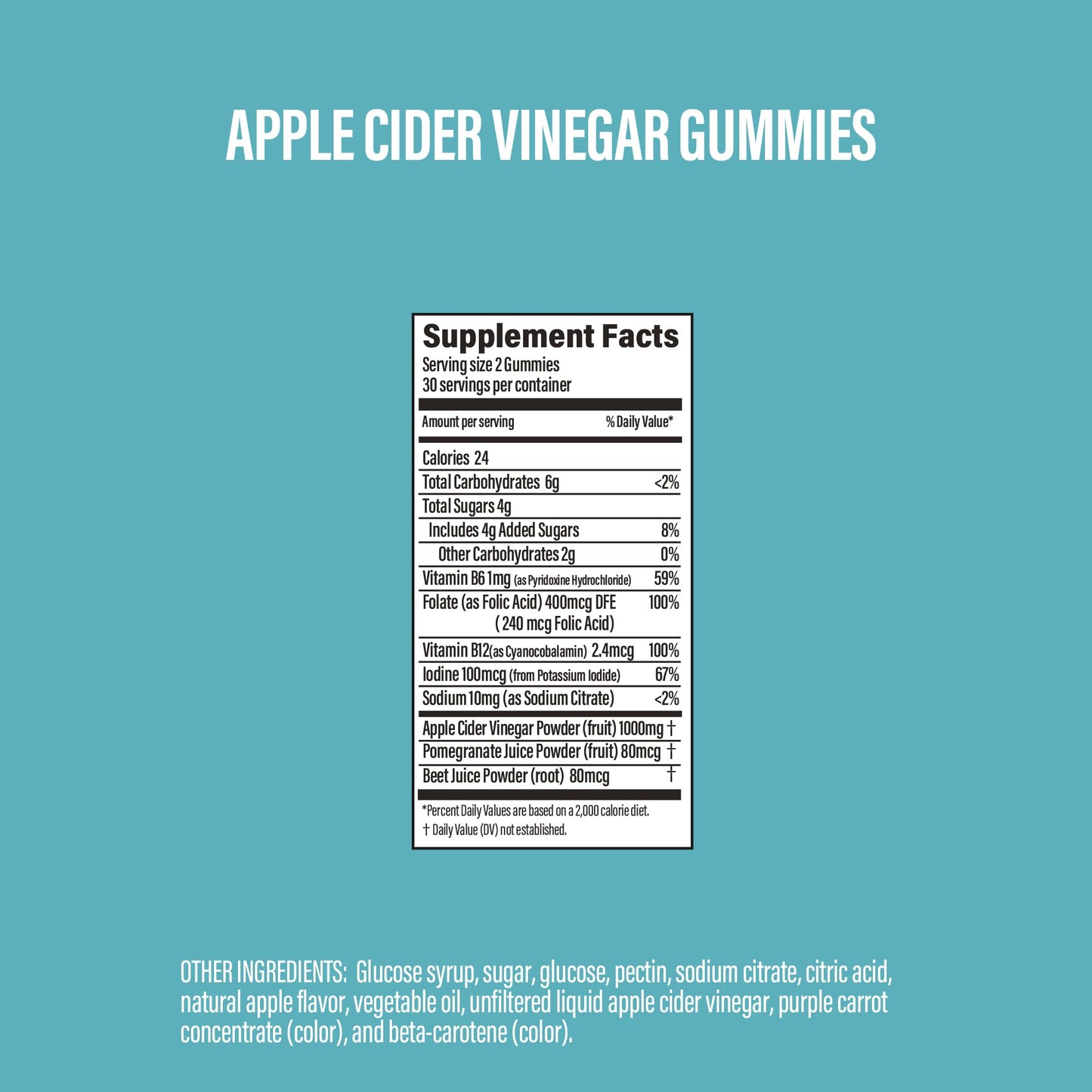 BUBS Naturals Apple Cider Vinegar Gummies with The Mother, All Natural Vegan ACV Gummy Vitamins, Supports Detox, Digestion & Energy Booster with B Vitamins, 60 Count