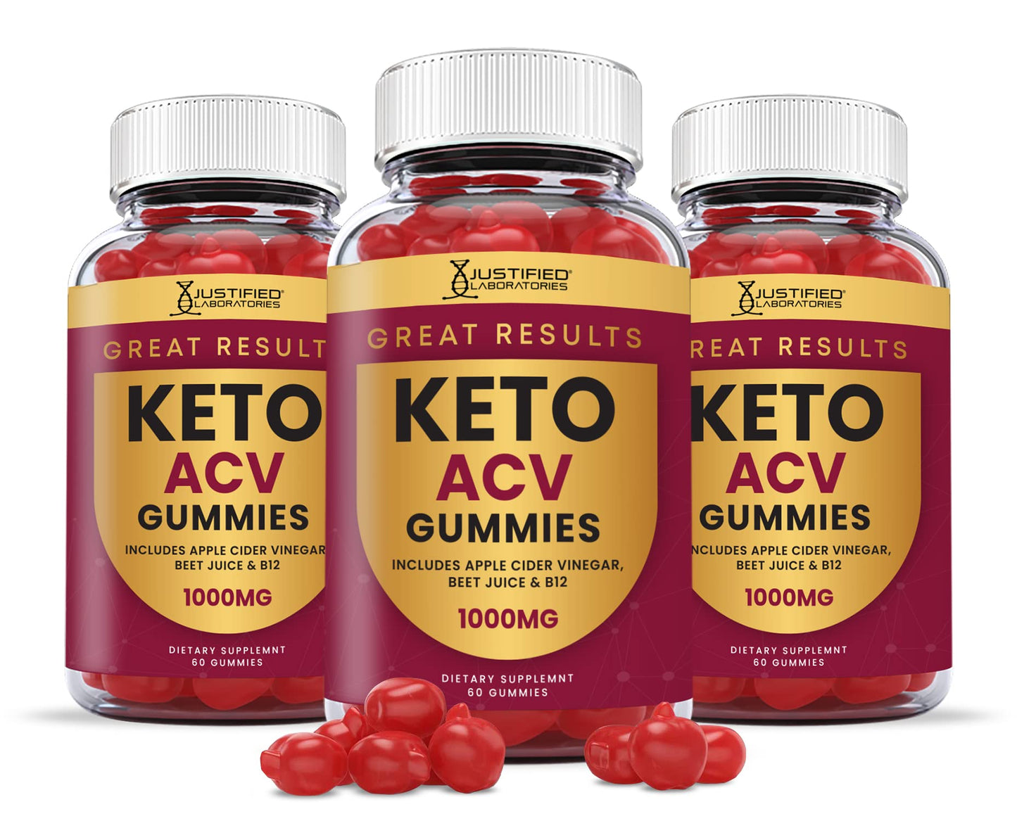 (3 Pack) Great Results Keto ACV Gummies Advanced Formula 1000MG Great Results Keto Gummies Apple Cider Vinegar Formulated with Pomegranate Beet Juice Powder B12 Vegan Non GMO 180 Gummys