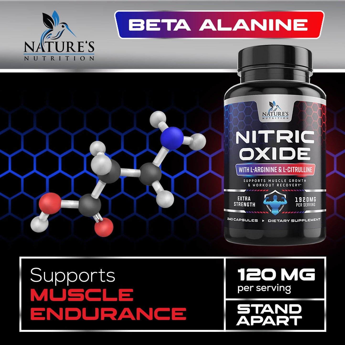 Nitric Oxide Booster Extra Strength - L Arginine 3X Strength Nitric Oxide Support Supplements for Men and Women, Citrulline Muscle, Heart Health, & Energy Support Supplement, Non-GMO - 240 Capsules