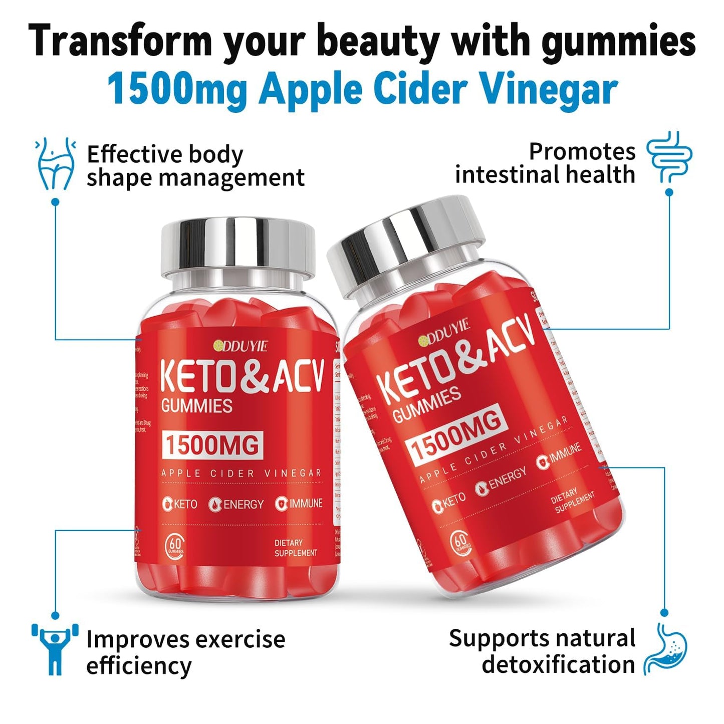 DDUYIE Brilhante Keto ACV Gummies - 1500mg Apple Cider Vinegar Gummies with Pomegranate Beetroot & Vitamin B12 B6 - for Men & Woman - GMO Free & Vegan - 60 Count