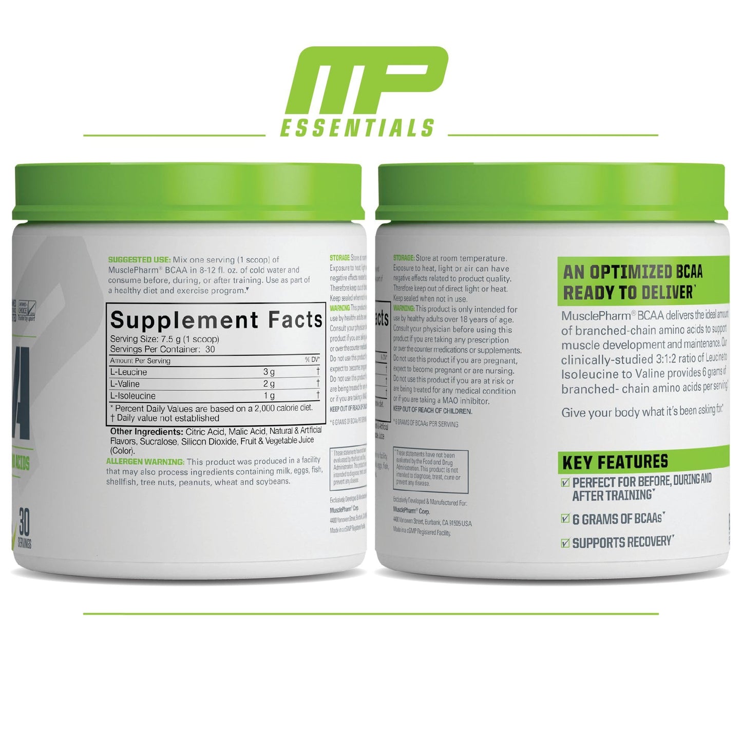MusclePharm Essentials BCAA Powder, Pre & Post Workout Recovery Drink, Supports Muscle Recovery & Energy Production, Essential Amino Acids Supplement, 30 Servings, Blue Raspberry Flavor