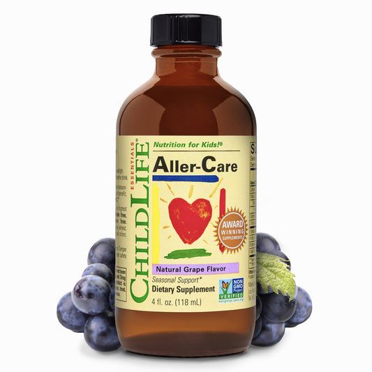 CHILDLIFE ESSENTIALS Aller-Care - Natural Grape Relief for Kids & Toddlers, Seasonal Support with Elderberry, Bromelain, Vitamin C - Immune Boosting Formula, 4 Fl Oz