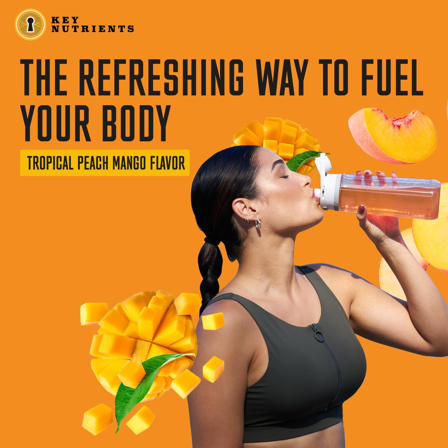 KEY NUTRIENTS Energy Drink Powder with Electrolytes No Sugar - Endurance & Energy Supplement - 125mg Natural Caffeine Powder, 2000mg Taurine, 5mg Zinc - Tropical Peach Mango Energy Powder Drink Mix