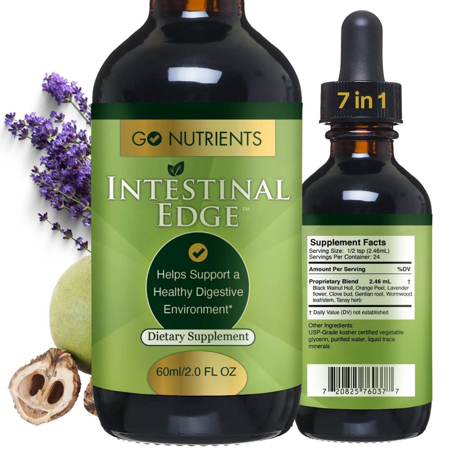 Go Nutrients Intestinal Edge - Gut Cleanse for Humans with Wormwood, Black Walnut, Clove - Detox Liquid for Women, Men, Children & Adults - Organic Herbal Support for Digestion & Wellness - 2oz