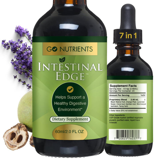 Go Nutrients Intestinal Edge - Gut Cleanse for Humans with Wormwood, Black Walnut, Clove - Detox Liquid for Women, Men, Children & Adults - Organic Herbal Support for Digestion & Wellness - 2oz
