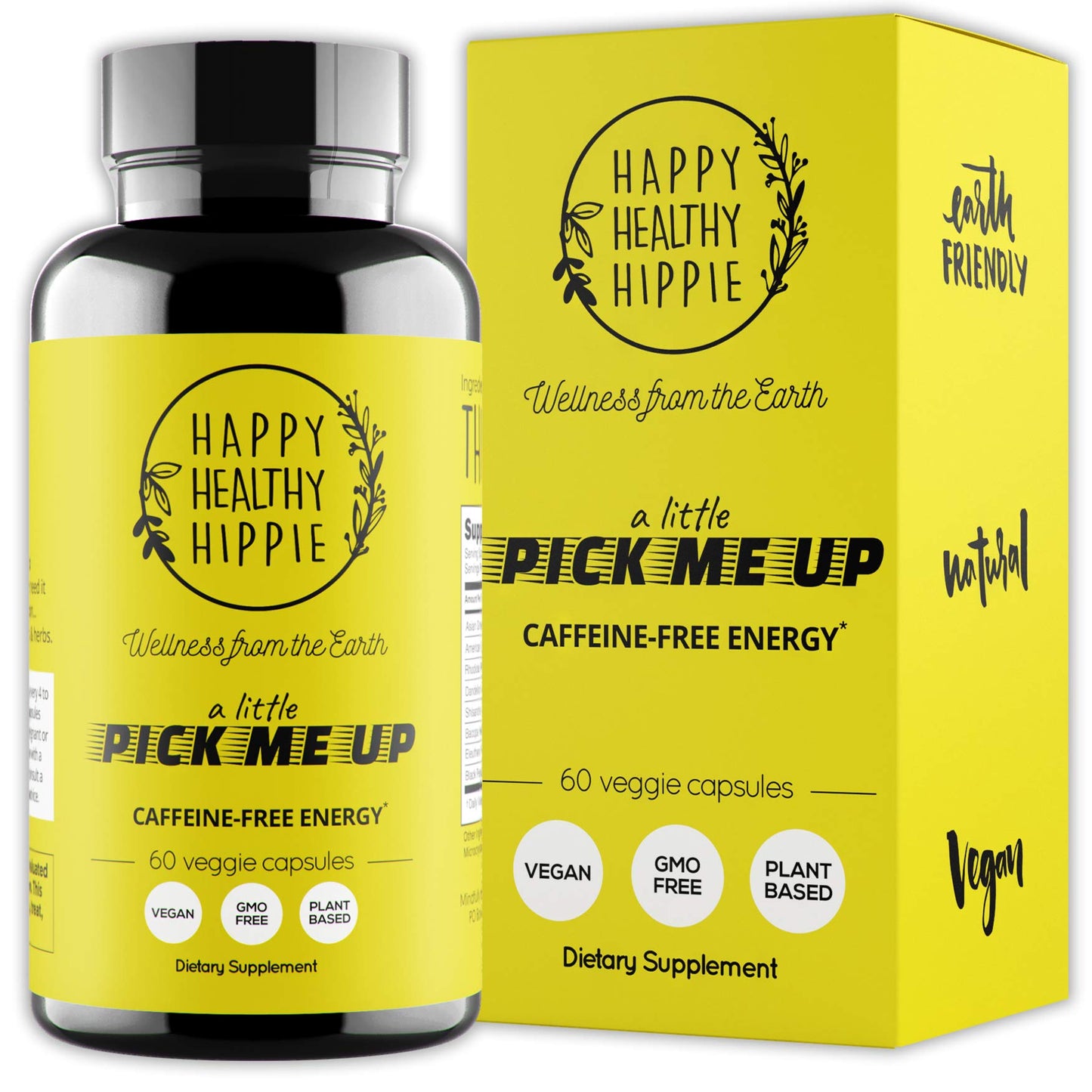 Natural Energy Pills - Caffeine Free - Metabolism, Mental Booster - with Rhodiola Rosea, Dandelion Root, Bacopa, Ginseng Extract - 7 Herbs & Absorption Enhancing Piperine - Vegan, Non-GMO, 60 Ct