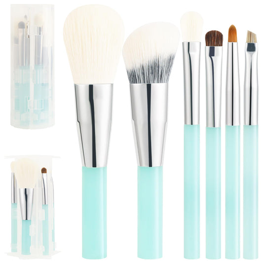 Docolor 6 Pieces Travel Makeup Brushes, Portable On-The-Go Makeup Brush Set Mini-Size Makeup Tools for Powder Contour Blush Eyeshadow Brow Brush Make Up Brushes with Brush Foldable Brushes Holder